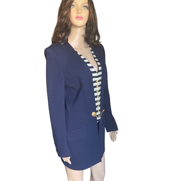St. John collection Layered wool knit blue gold blazer/coat size 12 - Picture 2 of 16